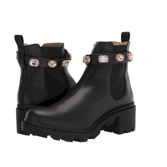 NYC Madden by Steve Madden Black Jeweled Strap Booties Size 6 New in Box - Picture 2 of 5